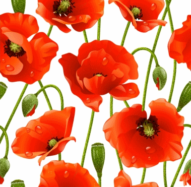 seamless glitter grass red flowers spring background